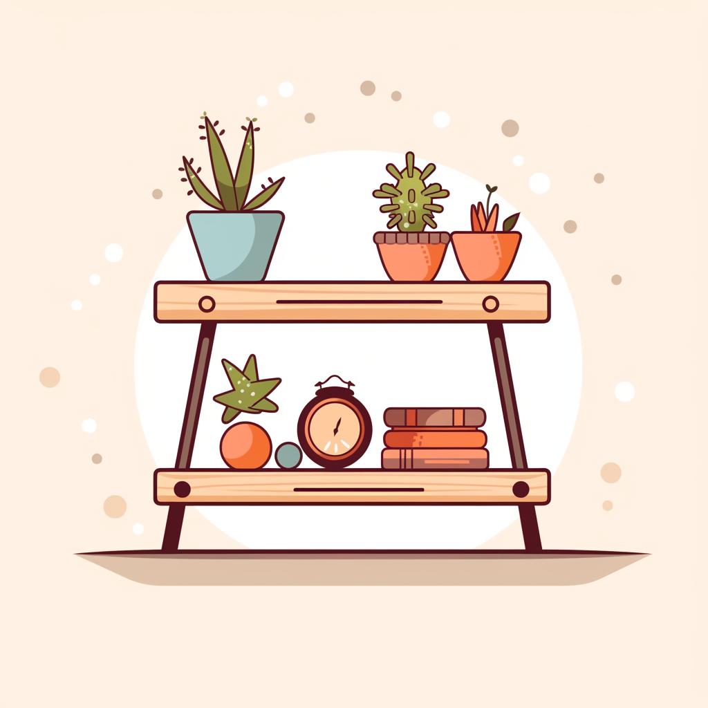 Modern shelf with antique items and a trendy plant