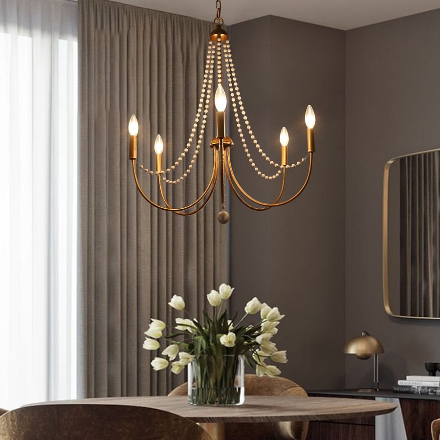Antique chandelier in a contemporary dining room setting